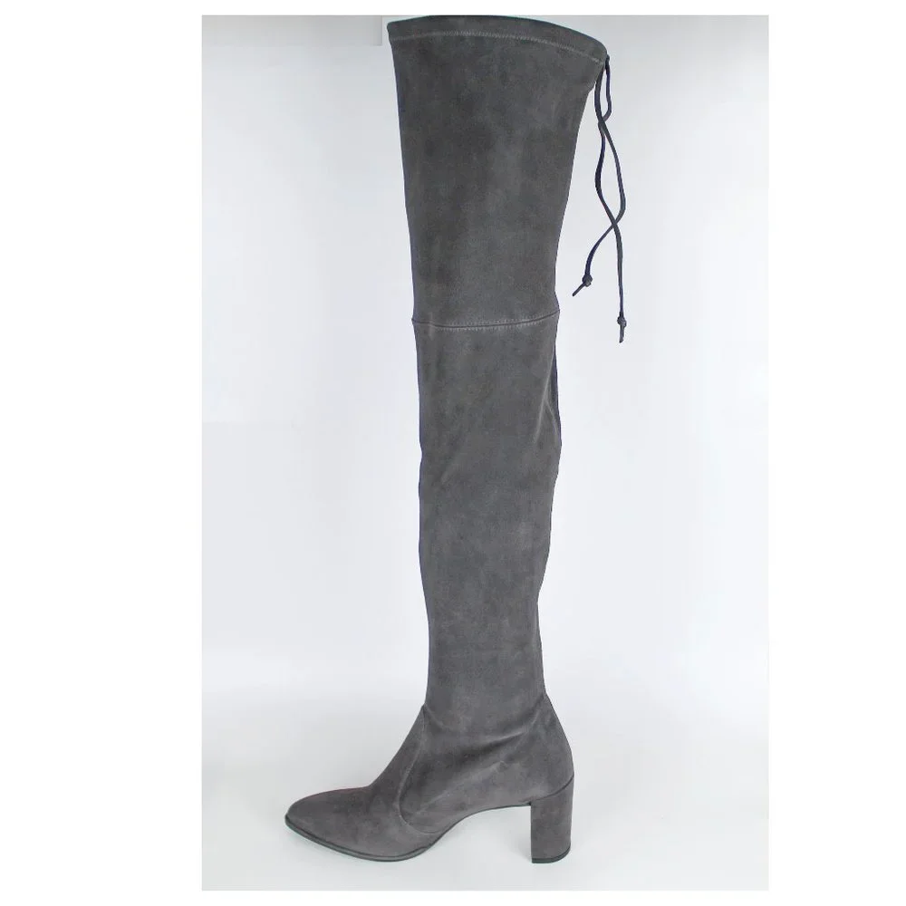 NEW Stuart Weitzman Landmark Pointed Toe Over the Knee Boots, Slate, US 10
